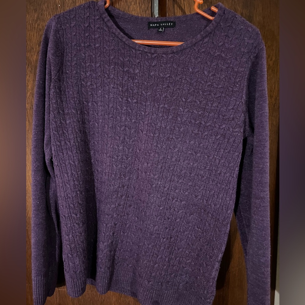 Purple cable knit long sleeve sweater